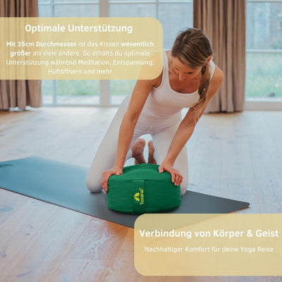 Yogakissen rund, Meditationskissen 35x17cm, Sitzkissen, Farbe Moosgrün - YOSANA