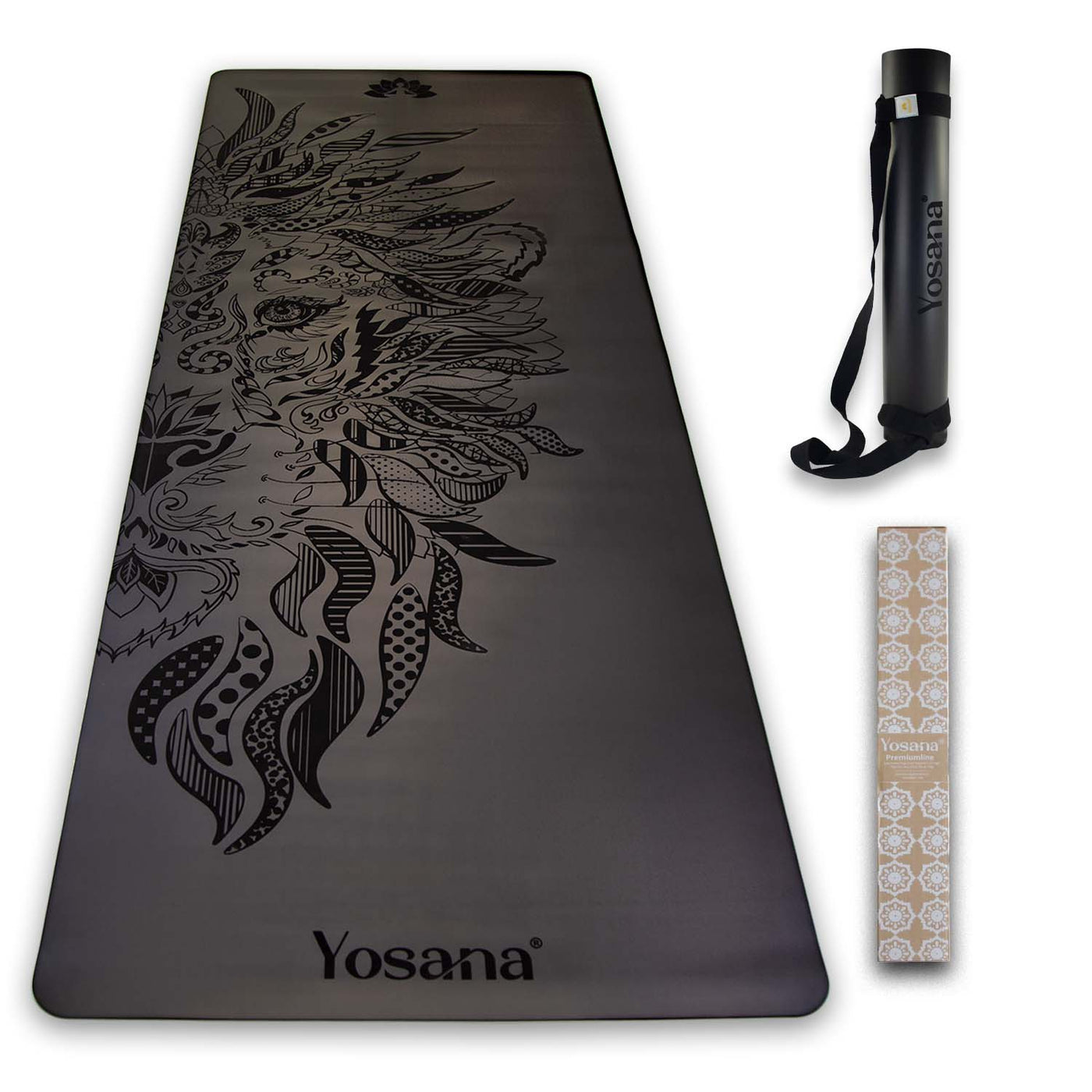 Yogamatte Studioline Ultra-Grip "Black Lion" inkl. Tragegurt - YOSANA