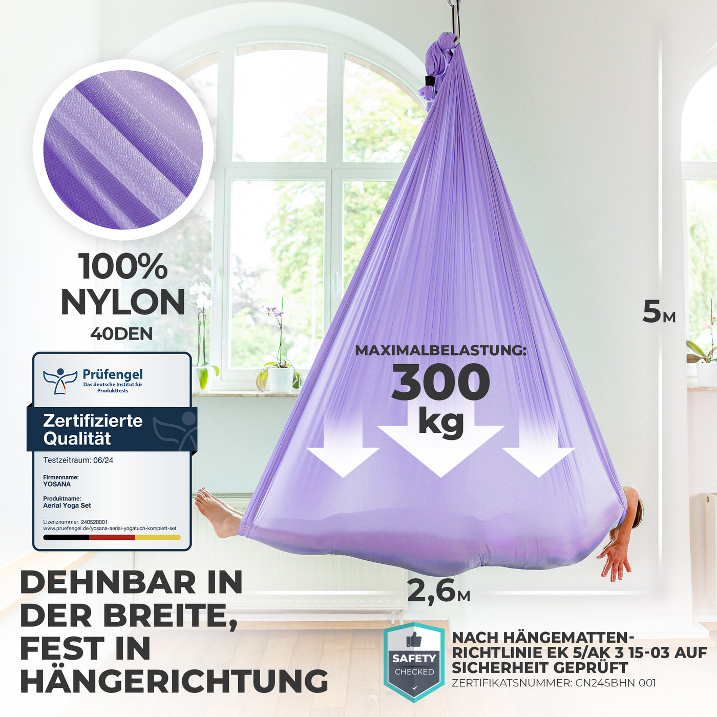 Aerial Yoga Hängematte (Komplettset) - Farbe Flieder - YOSANA