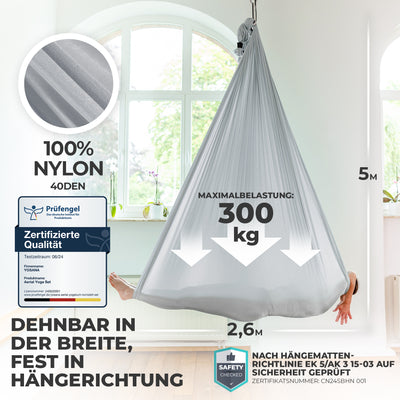 Aerial Yoga Hängematte (Komplettset) - Farbe Silbergrau - YOSANA