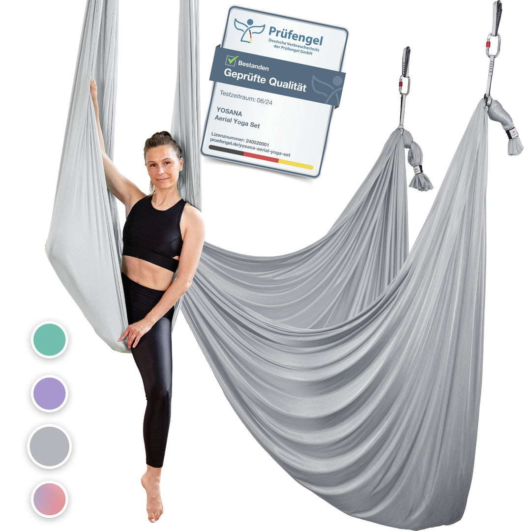 tragetuch hängematte tisch Aerial Yoga Hängematten Komplettset (Silbergrau)