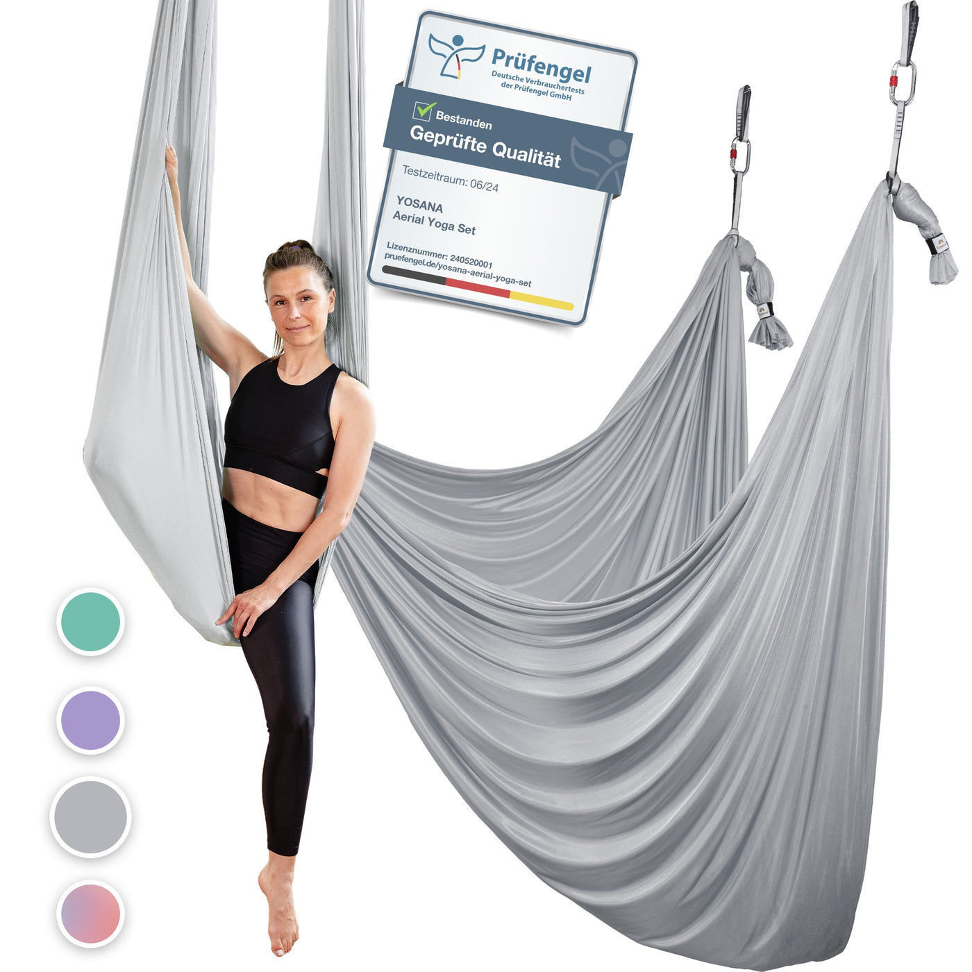 Aerial Yoga Hängematte (6er Pack) - Silbergrau - YOSANA