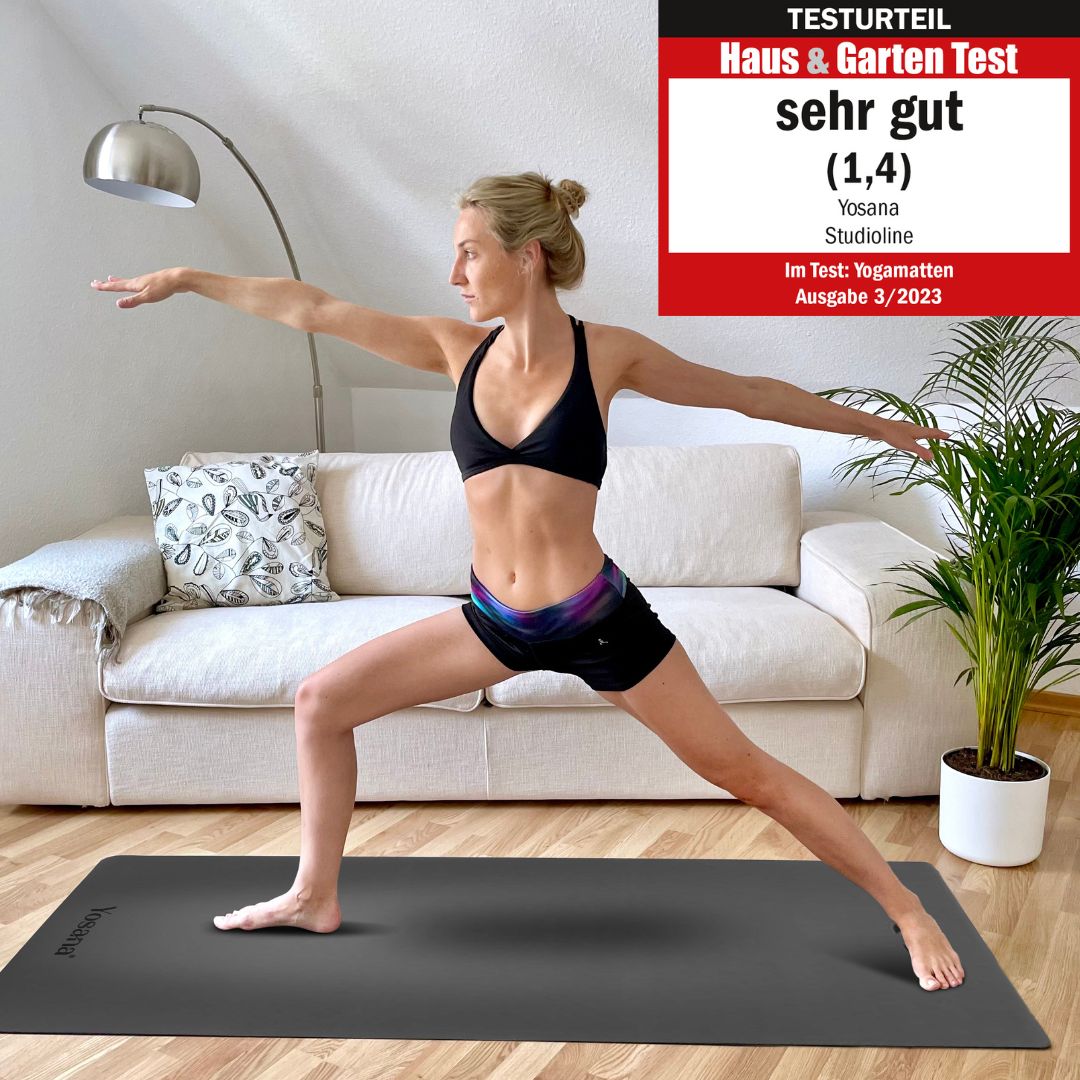 Yogamatte Studioline Ultra-Grip "Grau" inkl. Tragegurt - YOSANA