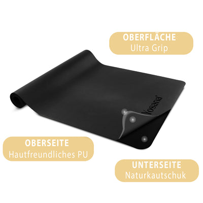 Yogamatte Studioline Ultra-Grip "Schwarz" inkl. Tragegurt - YOSANA