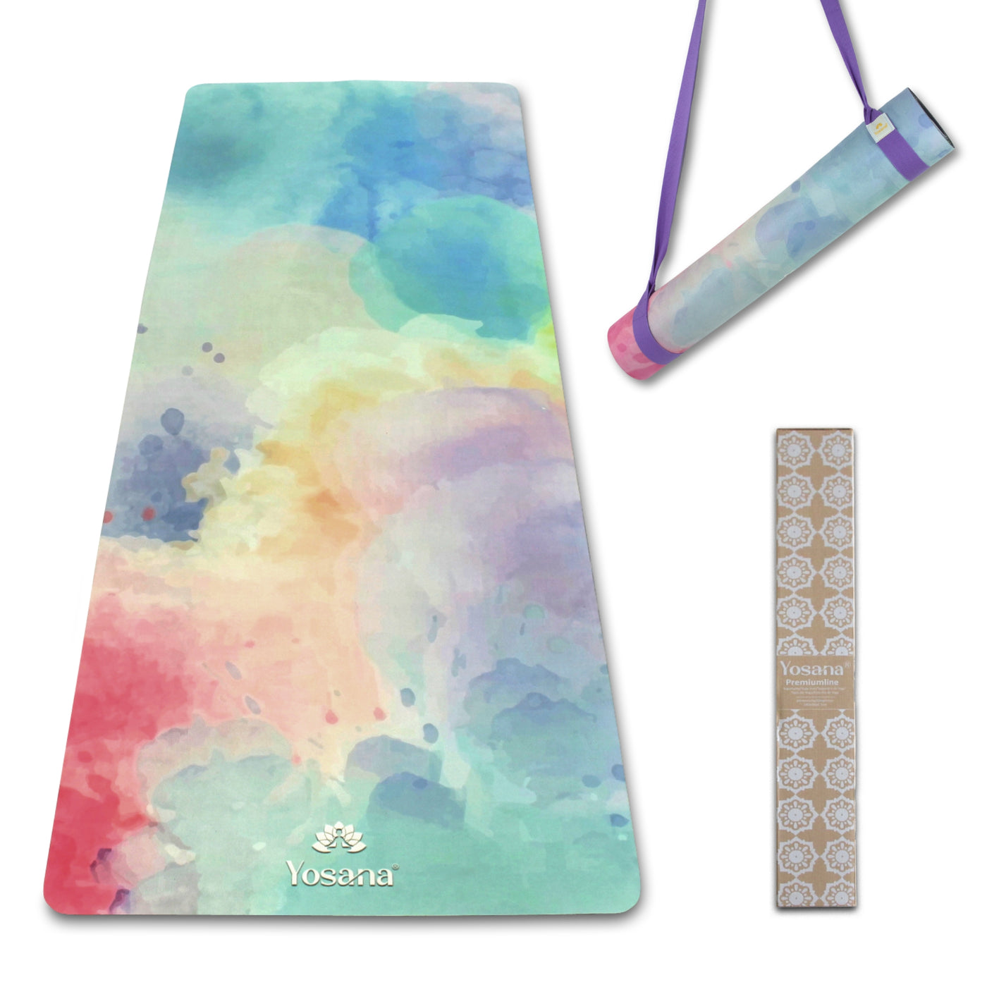 Yogamatte "Colorful Clouds" inkl. Tragegurt - YOSANA