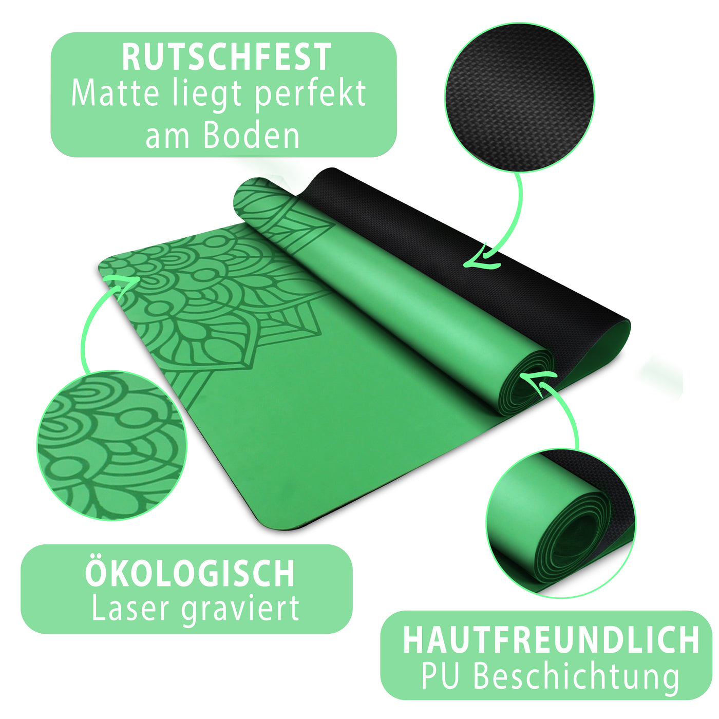 Yogamatte Studioline Ultra-Grip "Grün" inkl. Tragegurt