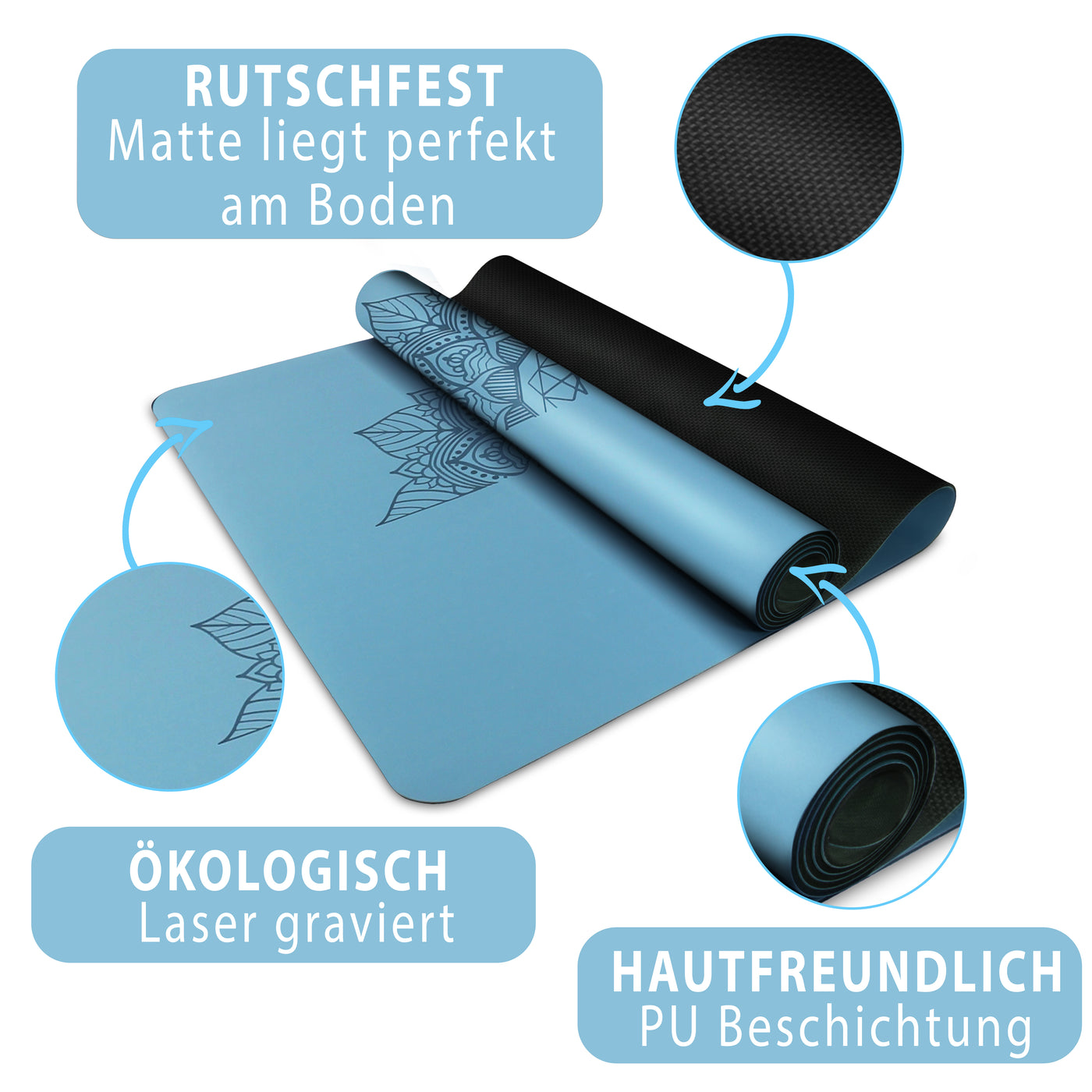 Yoga Aktionsset 4-teilig, Studioline Ultragrip "Hellblau" - YOSANA