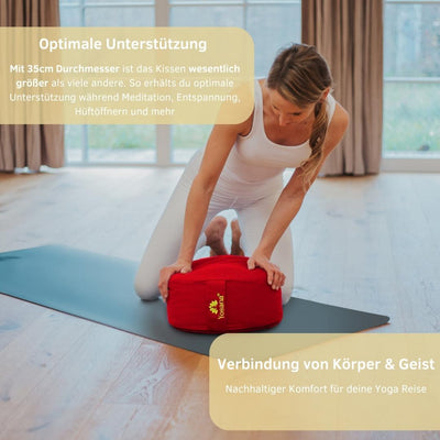 Yogakissen rund, Meditationskissen 35x17cm, Sitzkissen, Farbe Burgunder Rot - YOSANA