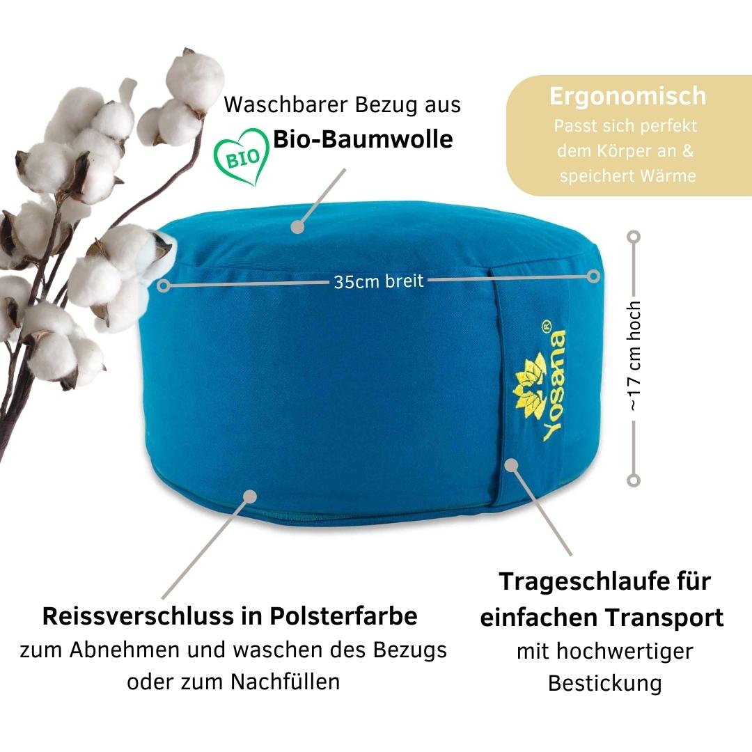 Yogakissen rund, Meditationskissen 35x17cm, Sitzkissen, Farbe Türkis
