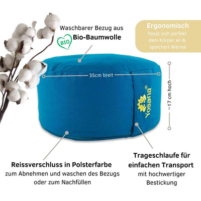 Yogakissen rund, Meditationskissen 35x17cm, Sitzkissen, Farbe Türkis