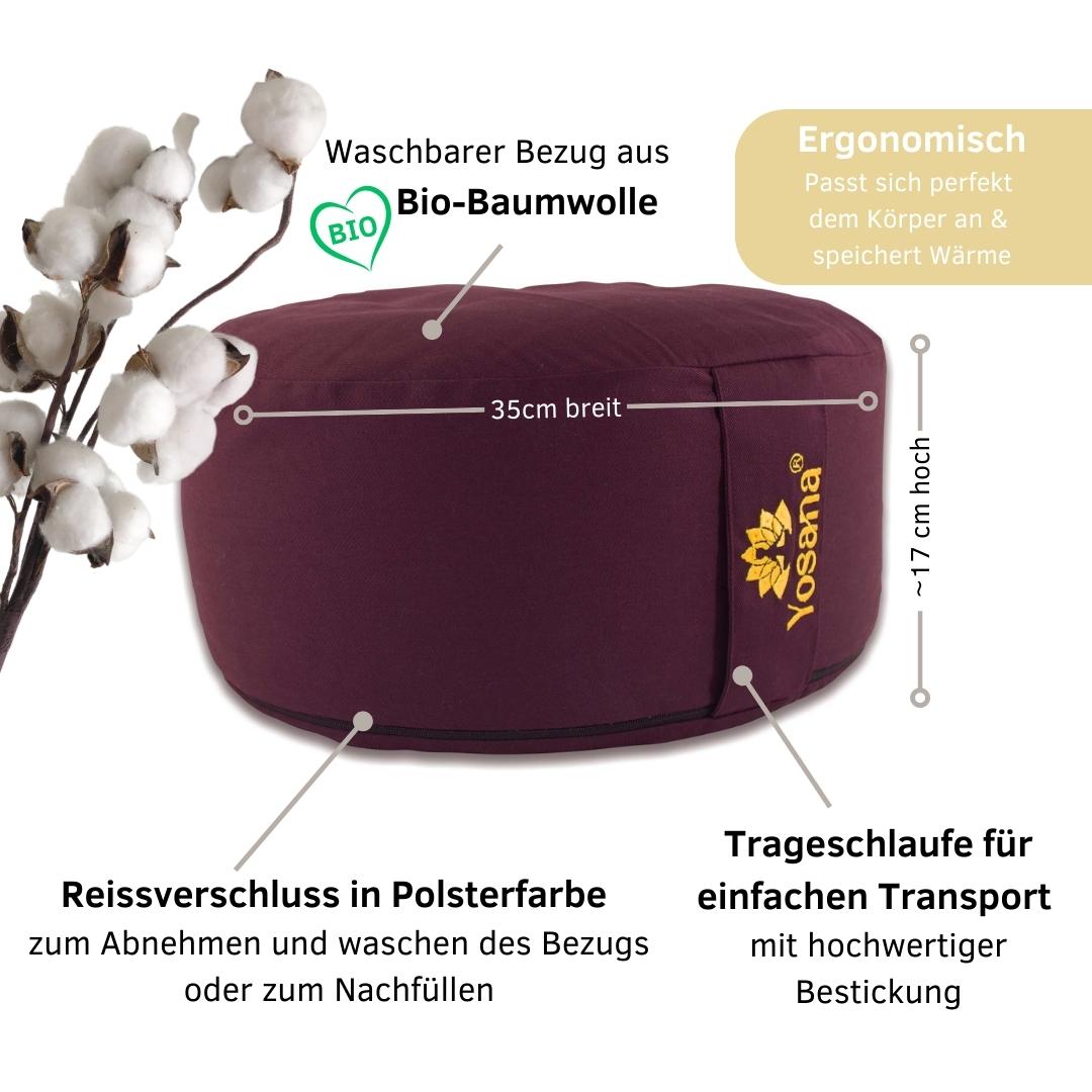Yogakissen rund, Meditationskissen 35x17cm, Sitzkissen, Farbe Violett