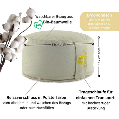 Yogakissen rund, Meditationskissen 35x17cm, Sitzkissen, Farbe Baumwolle-Natur