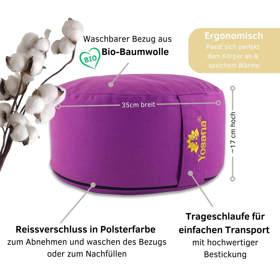 Yogakissen rund, Meditationskissen 35x17cm, Sitzkissen, Farbe Lavendel
