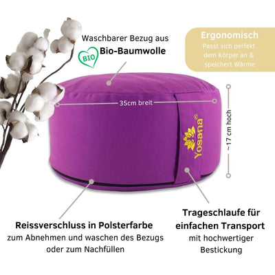Yogakissen rund, Meditationskissen 35x17cm, Sitzkissen, Farbe Lavendel