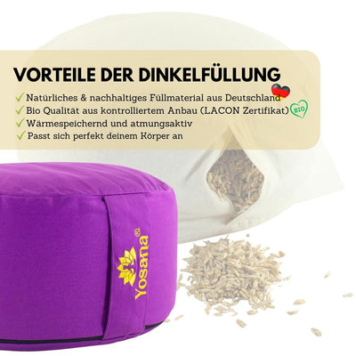 Yogakissen rund, Meditationskissen 35x17cm, Sitzkissen, Farbe Lavendel