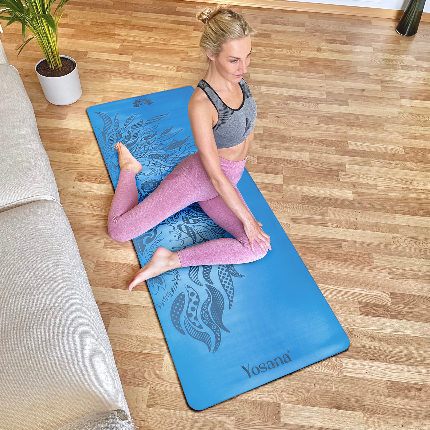 Yoga Aktionsset 4-teilig, Studioline Ultragrip "Löwe Blau" - YOSANA