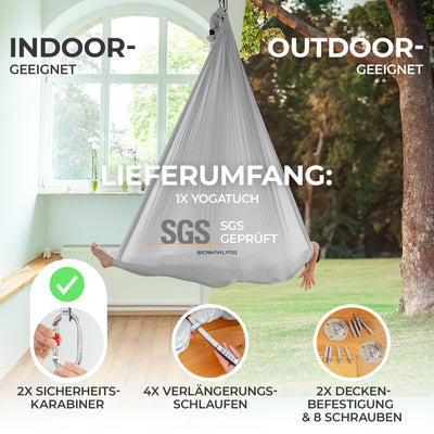 Aerial Yoga Hängematte (6er Pack) - Silbergrau - YOSANA