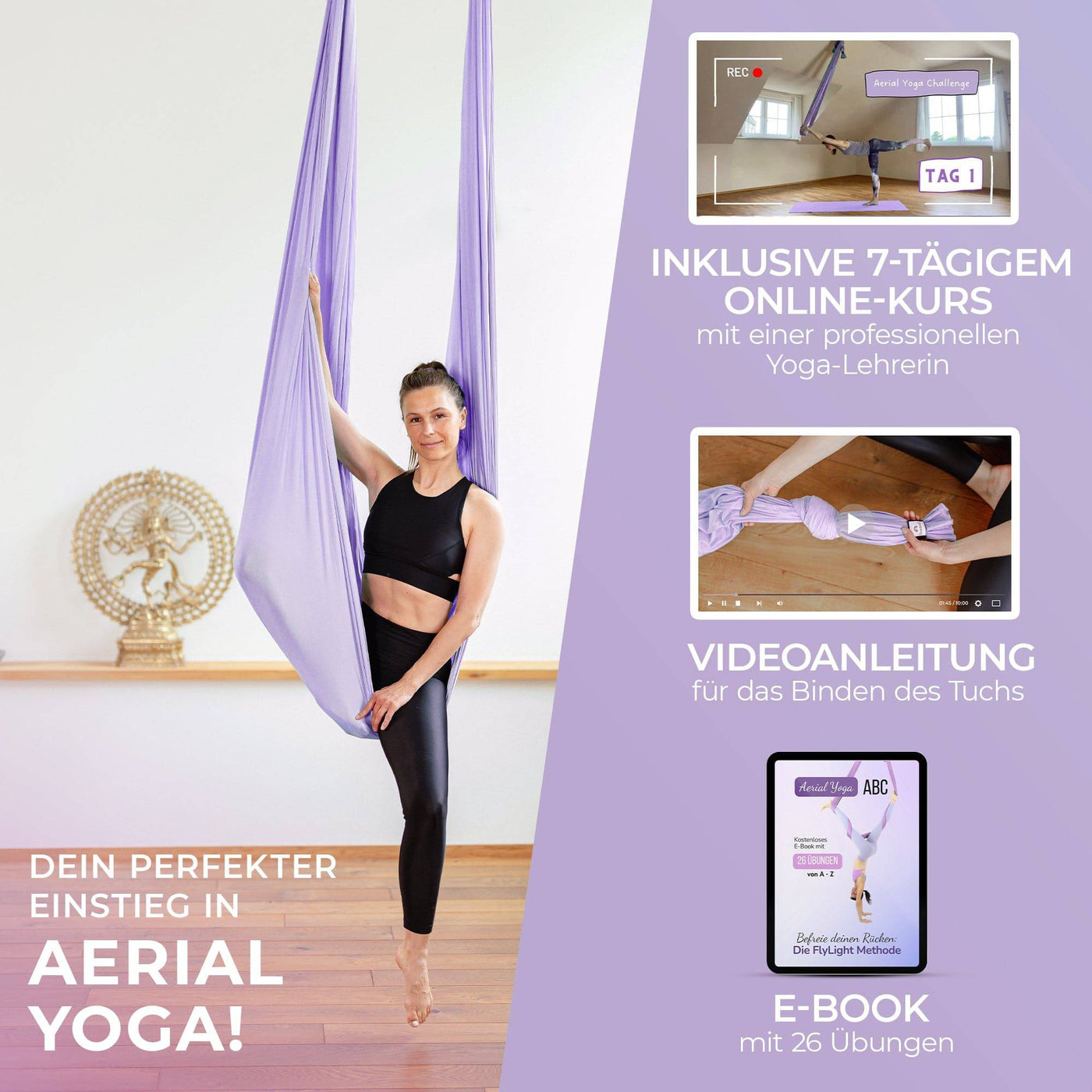 Aerial Yoga Tuch Hängematte Set Yogatuch zum Aufhängen Yoga Schaukel Tuchschlaufe