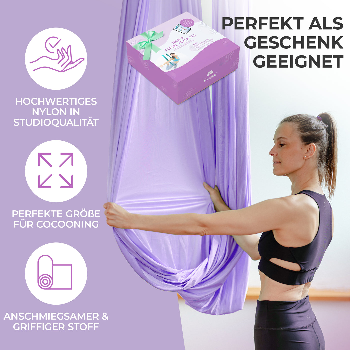 Aerial Yoga Tuch Hängematte Set Yogatuch zum Aufhängen Yoga Schaukel Tuchschlaufe