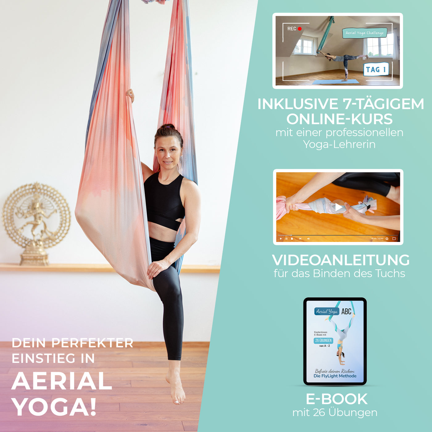 Aerial Yoga Hängematten Komplettset (Bunte Wolken)