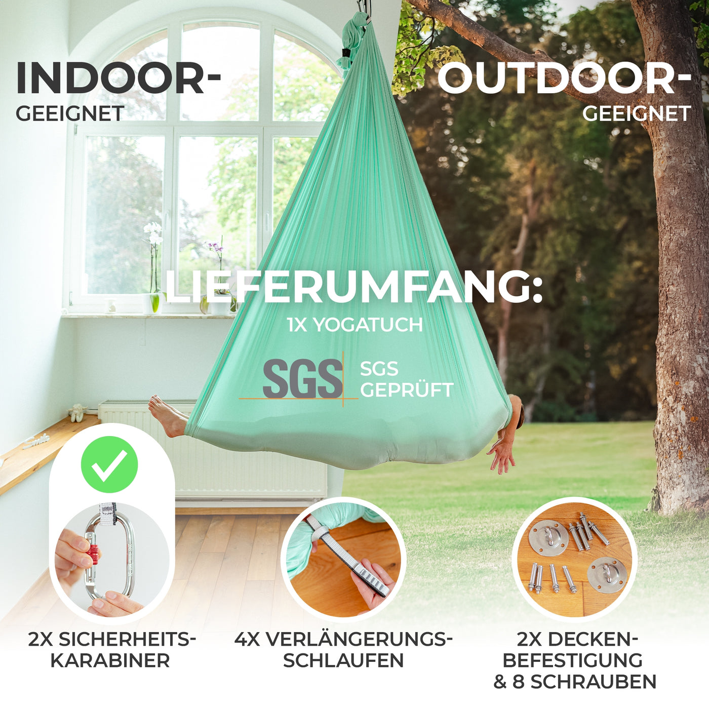 Aerial Yoga Hängematte (6er Pack) - Mintgrün - YOSANA