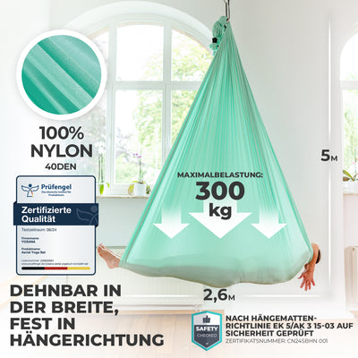 Aerial Yoga Hängematte (Komplettset) - Farbe Mintgrün - YOSANA