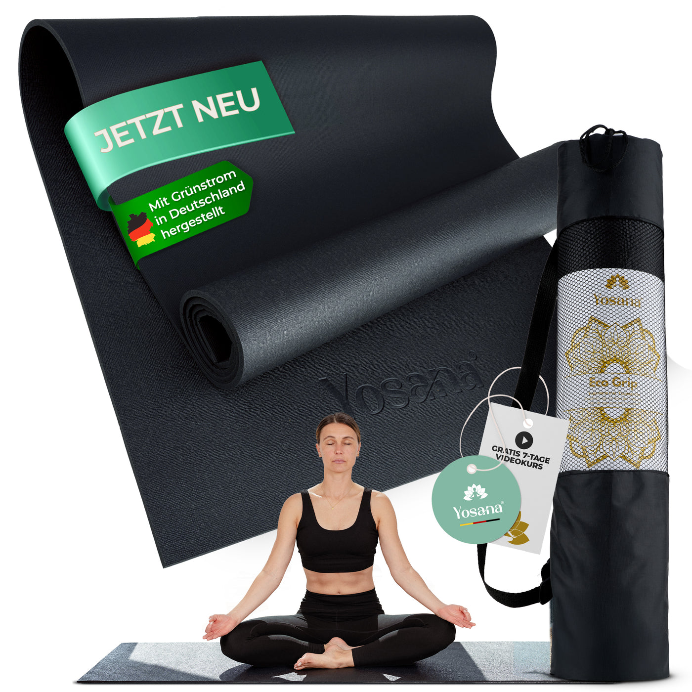 Yogamatte Eco Grip inkl. Tragetasche - Anthrazit
