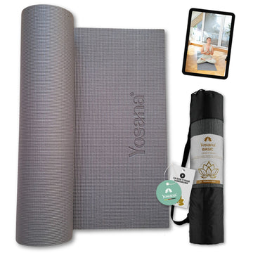 Yogamatte BASIC inkl. Tragetasche und Videokurs (grau) - YOSANA
