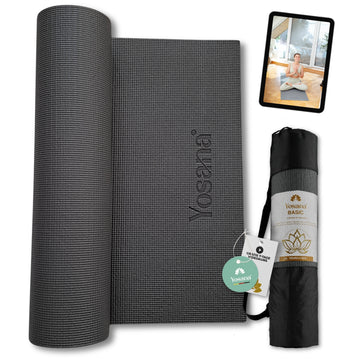 Yogamatte BASIC inkl. Tragetasche und Videokurs (schwarz) - YOSANA
