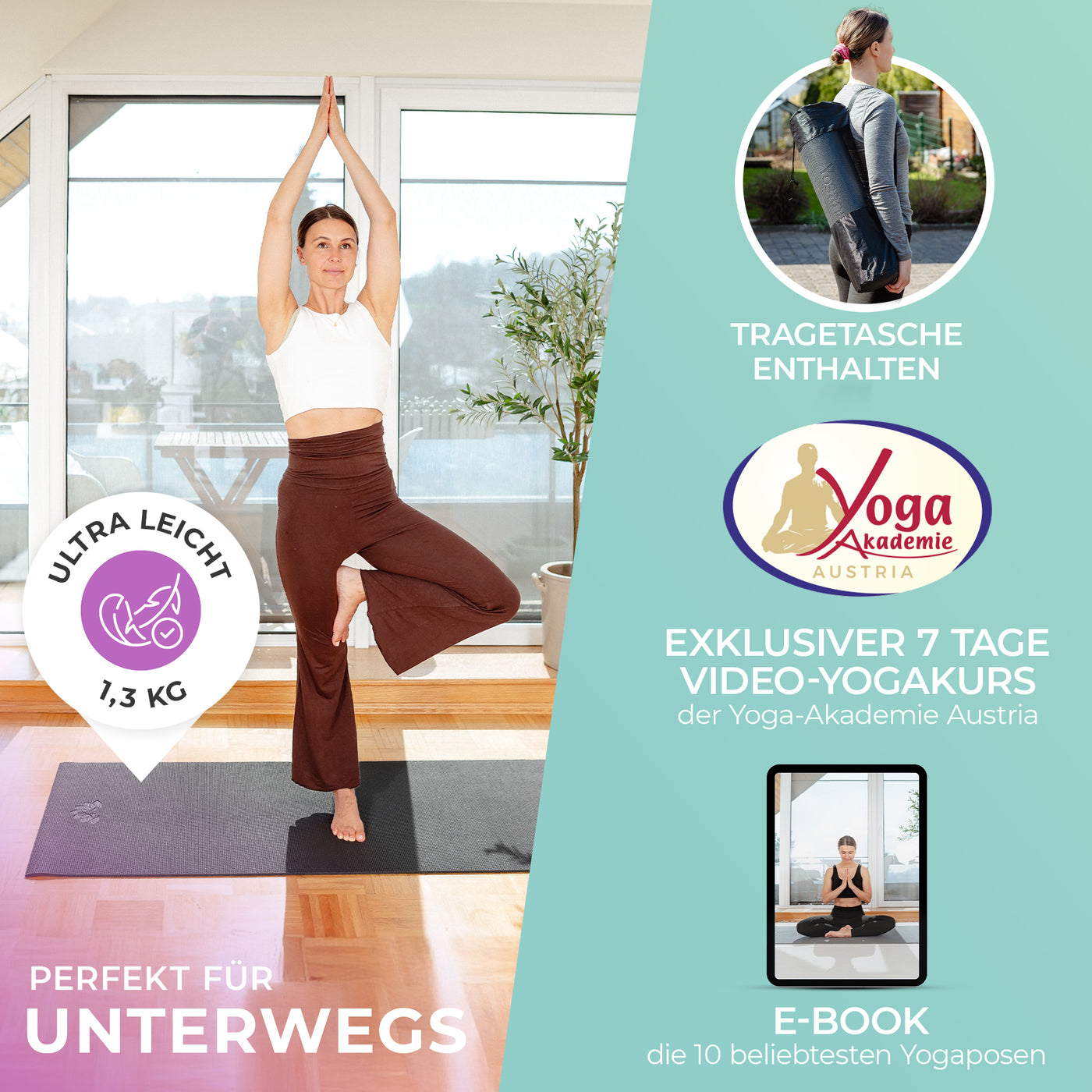 Yogamatte, Pilatesmatte, Gymnastikmatte, Sportmatte, Turn- und Fitnessmatte (schwarz)