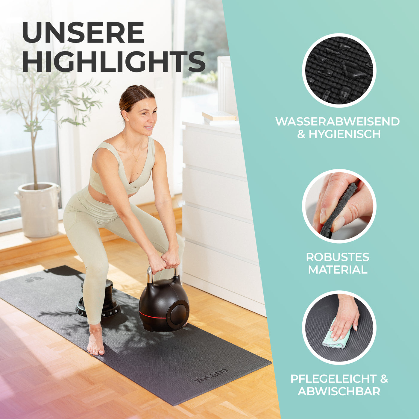Yogamatte, Pilatesmatte, Gymnastikmatte, Sportmatte, Turn- und Fitnessmatte (schwarz)