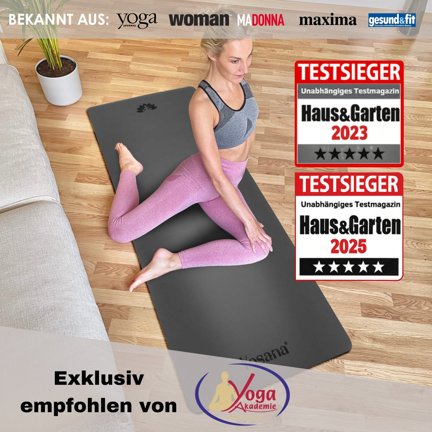Yogamatte Studioline Ultra-Grip "Grau" inkl. Tragegurt