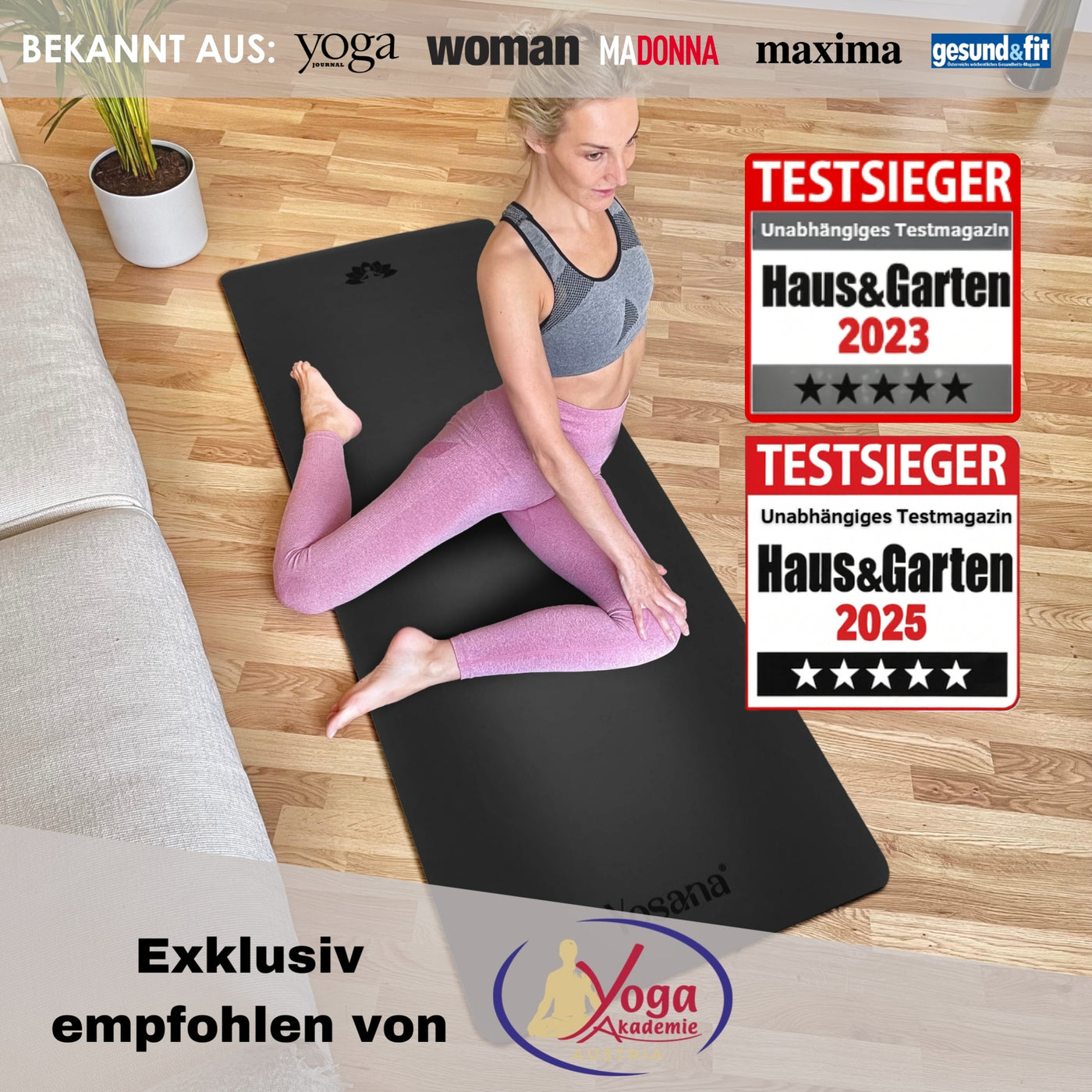 Yogamatte Studioline Ultra-Grip "Schwarz" inkl. Tragegurt