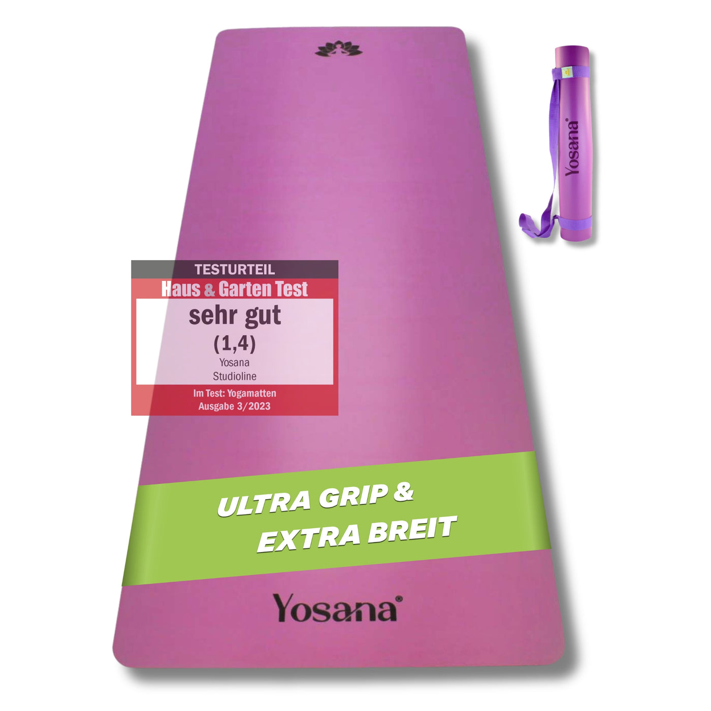 Yogamatte Studioline Ultra-Grip "Flieder" inkl. Tragegurt - YOSANA