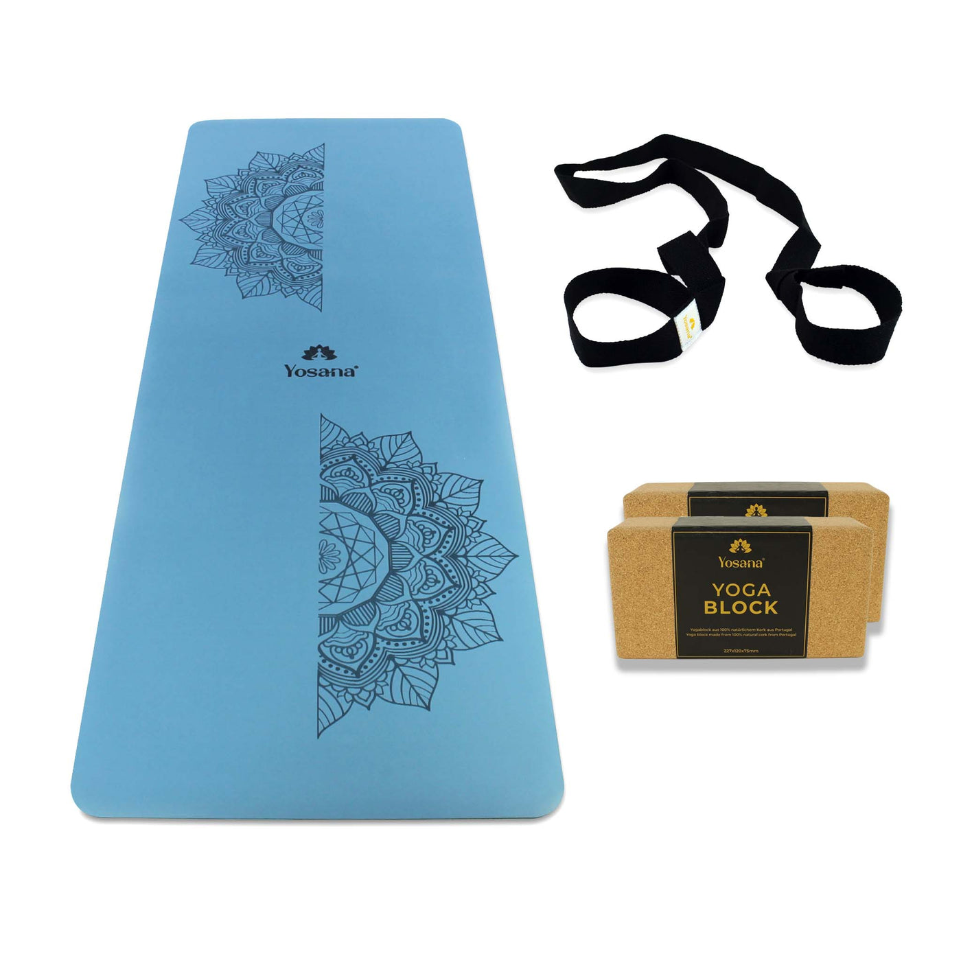 Yoga Aktionsset 4-teilig, Studioline Ultragrip "Hellblau" - YOSANA